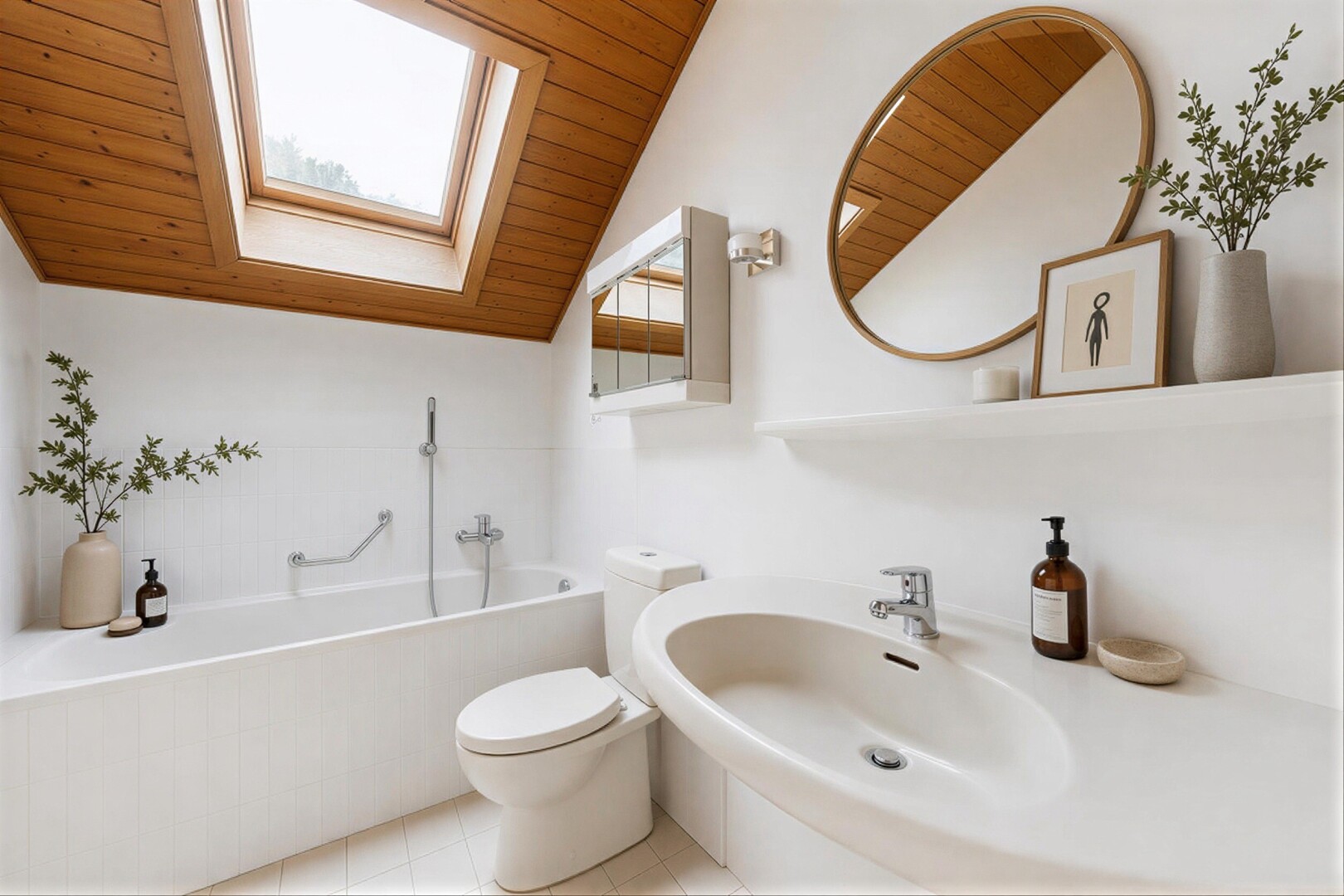 bad mit bad, spiegel, komplettes badezimmer, fliesenwand, und tile wall