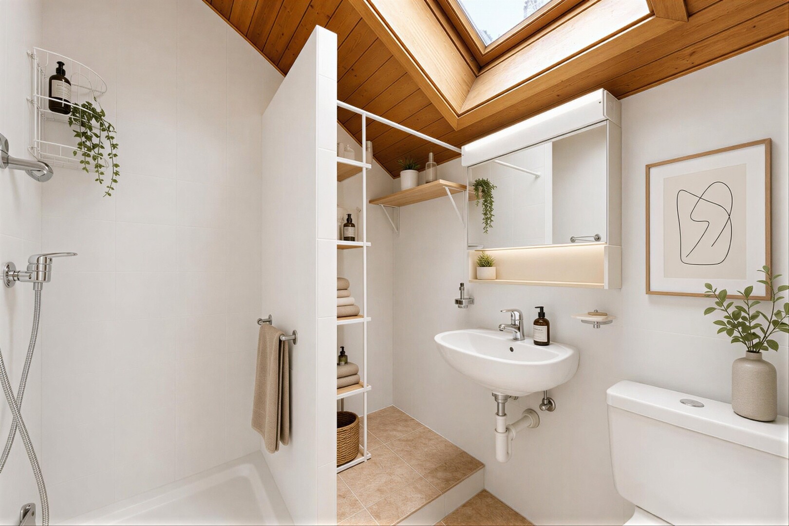 bad mit spiegel, fliesenwand, tile wall, inside property, und komplettes badezimmer