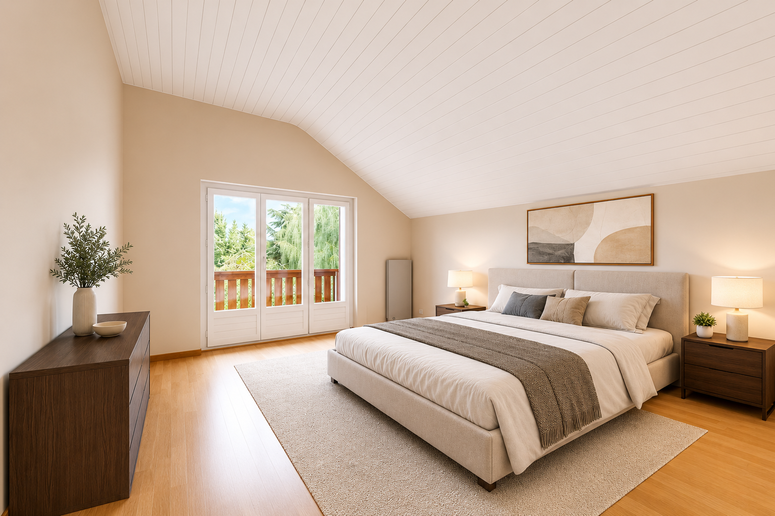 leerer raum mit drywall, gipskartonwand, wood ceiling, holzdecke, und natural light