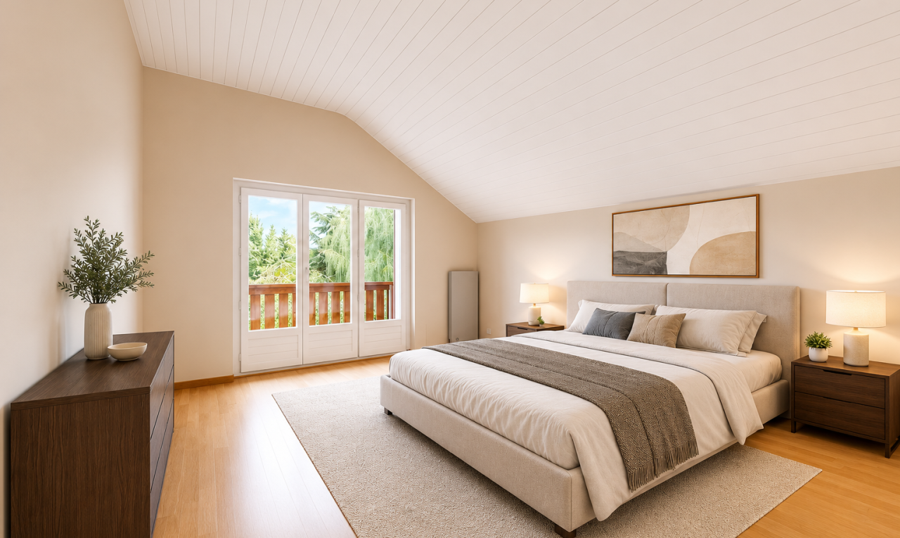 leerer raum mit drywall, gipskartonwand, wood ceiling, holzdecke, und natural light