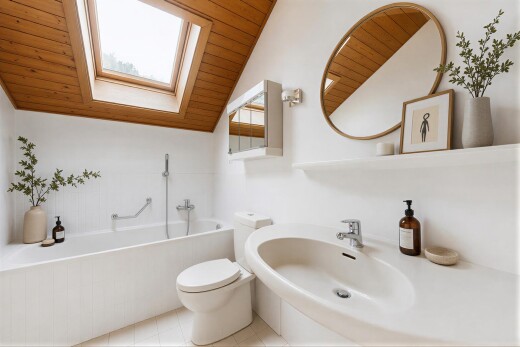 bad mit bad, spiegel, komplettes badezimmer, fliesenwand, und tile wall