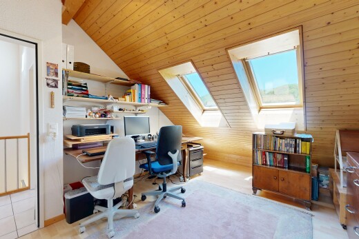 büro mit wood ceiling, holzdecke, vaulted ceiling, dachschräge, und bürobereich