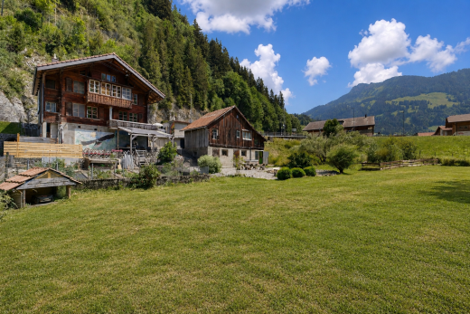 façade avec mountain view, vue sur la montagne, day time, pelouse, et balcon