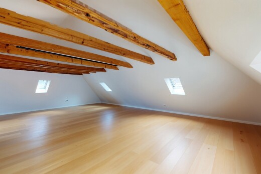 leerer raum mit dachfenster, inside property, vaulted ceiling, dachschräge, und natural light
