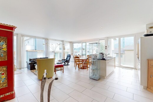 küche mit natürliches licht, natural light, inside property, bodendeckenfenster, und floor ceiling windows