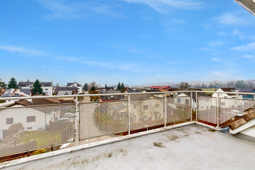 terrasse mit residential view, wohngebietblick, day time, from property, und zaun