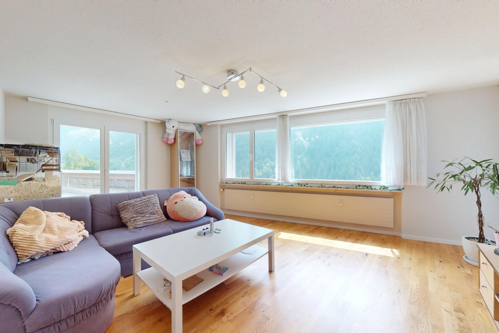 wohnzimmer mit holzfußboden, wood finish floor, natürliches licht, natural light, und gipskartonwand