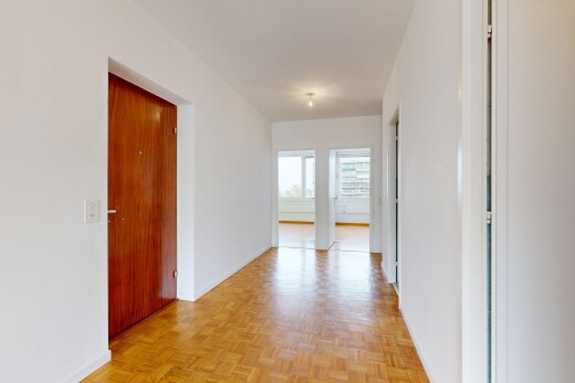 couloir avec parquet floor, inside property, cloison sèche, drywall, et lumière naturelle