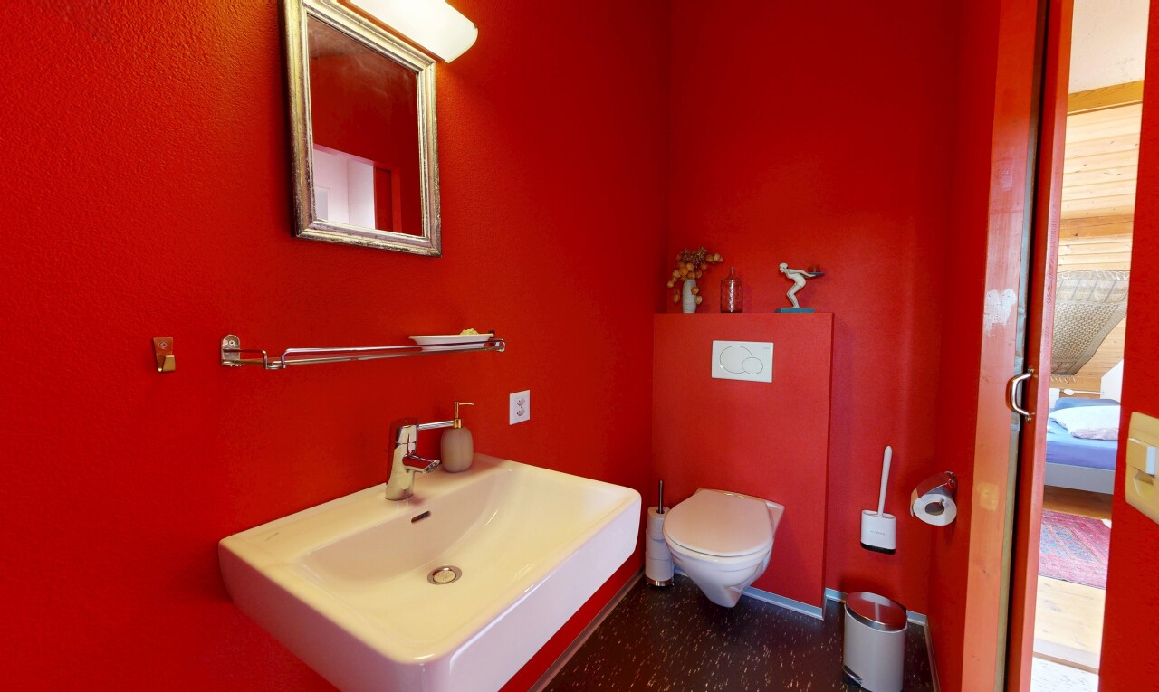 salle de bains avec évier, inside property, miroir, toilette, et sol en vinyle