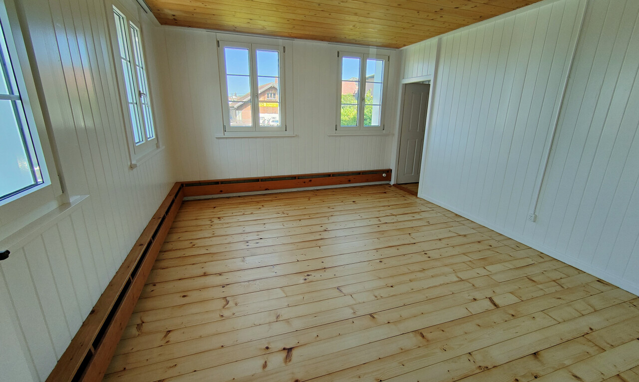 pièce vide avec hardwood floor, day time, sol en finition bois, wood finish floor, et radiateur à plinthe