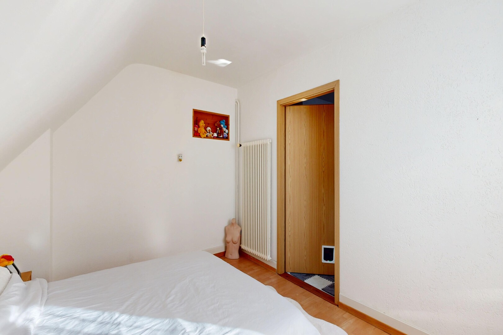 chambre avec light floor, radiateur, drywall, cloison sèche, et pièce supplémentaire