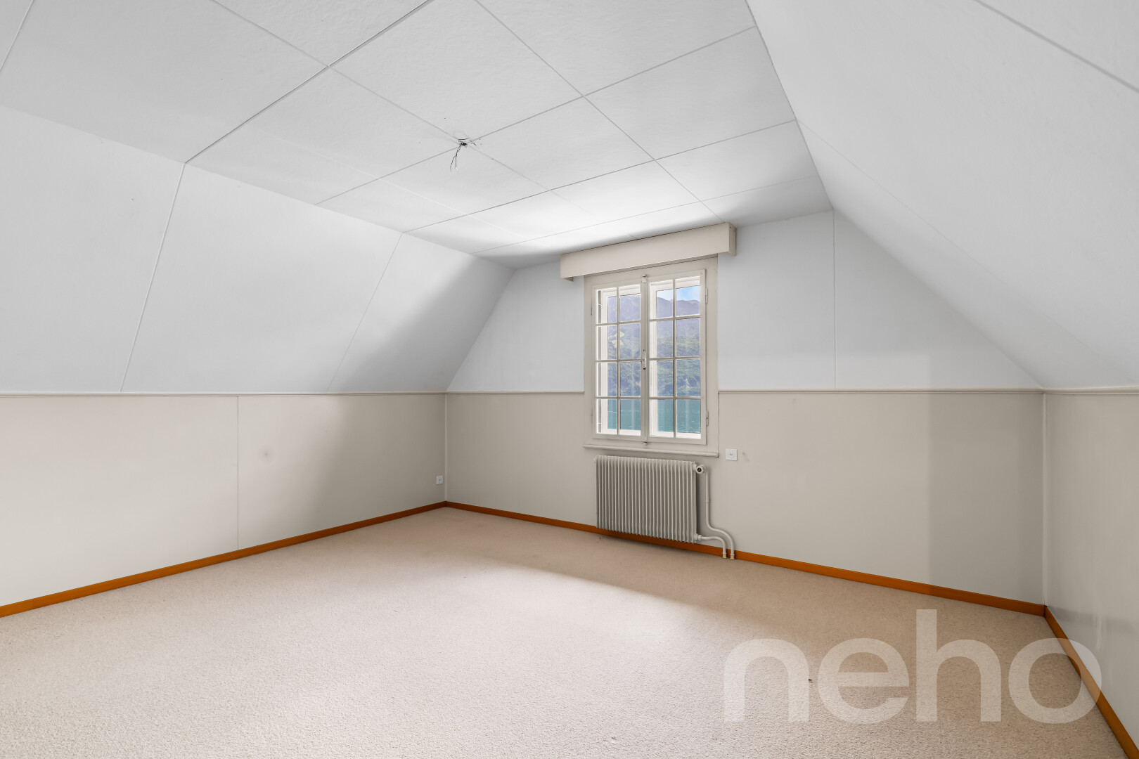 pièce vide avec lumière naturelle, natural light, plafond cathédrale, cathedral ceiling, et plafond voûté