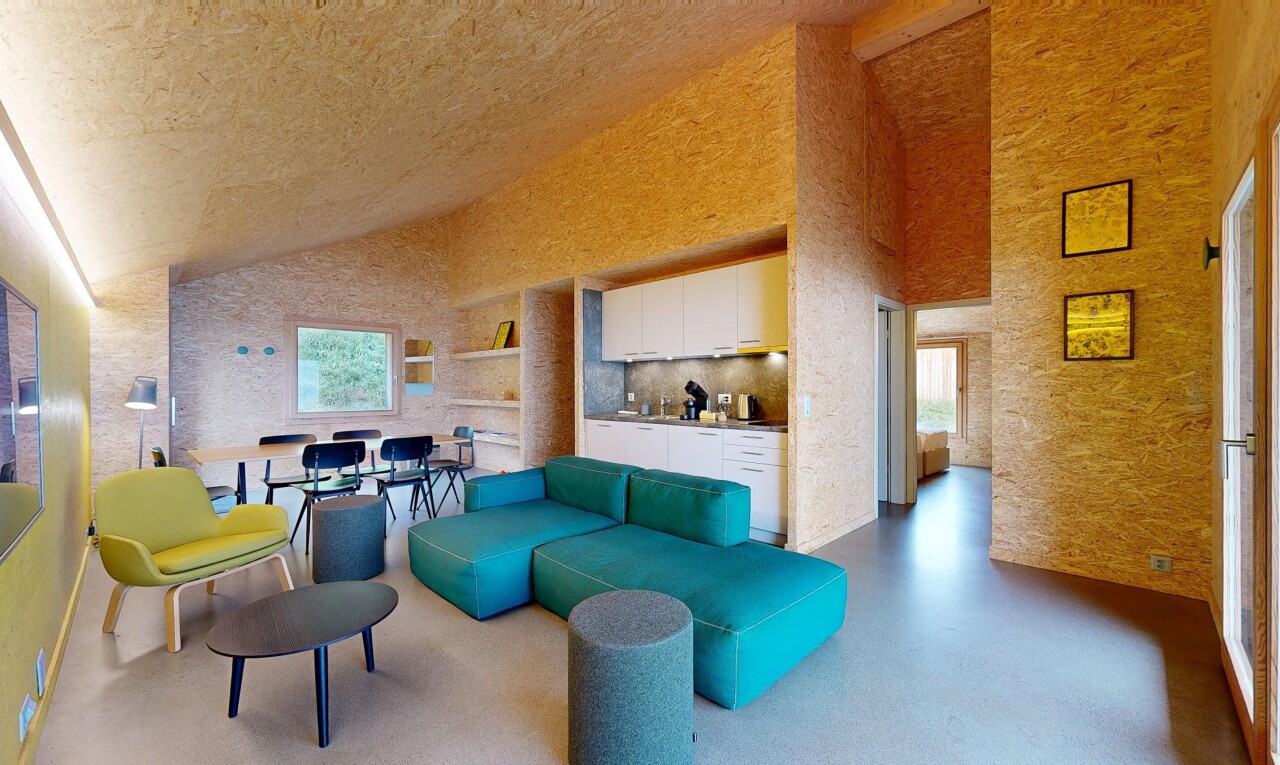 wohn- / esszimmer mit hohe decke, high ceiling, natürliches licht, natural light, und dachschräge