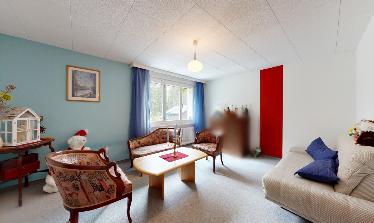 wohnzimmer mit natürliches licht, natural light, gipskartonwand, drywall, und teppich