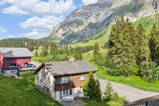außenansicht mit vertikale verkleidung, blick auf die berge, mountain view, rasen, und property visible