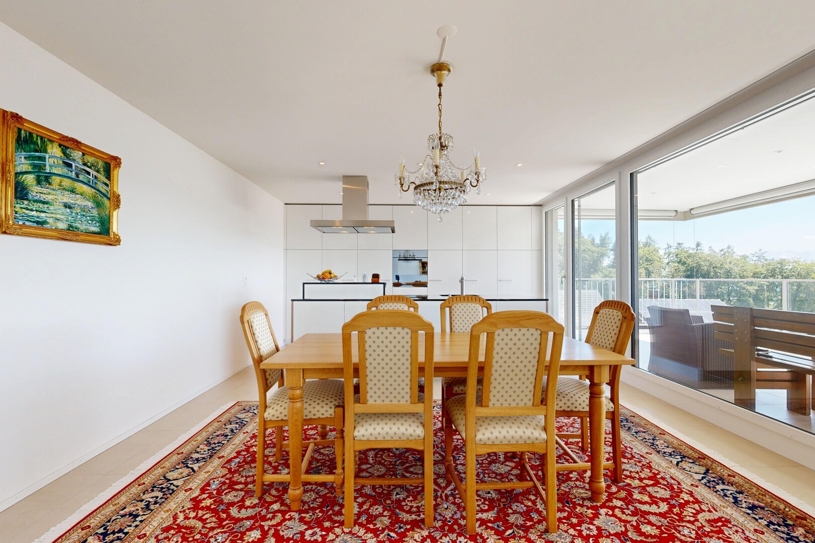 dining space with hanging lights