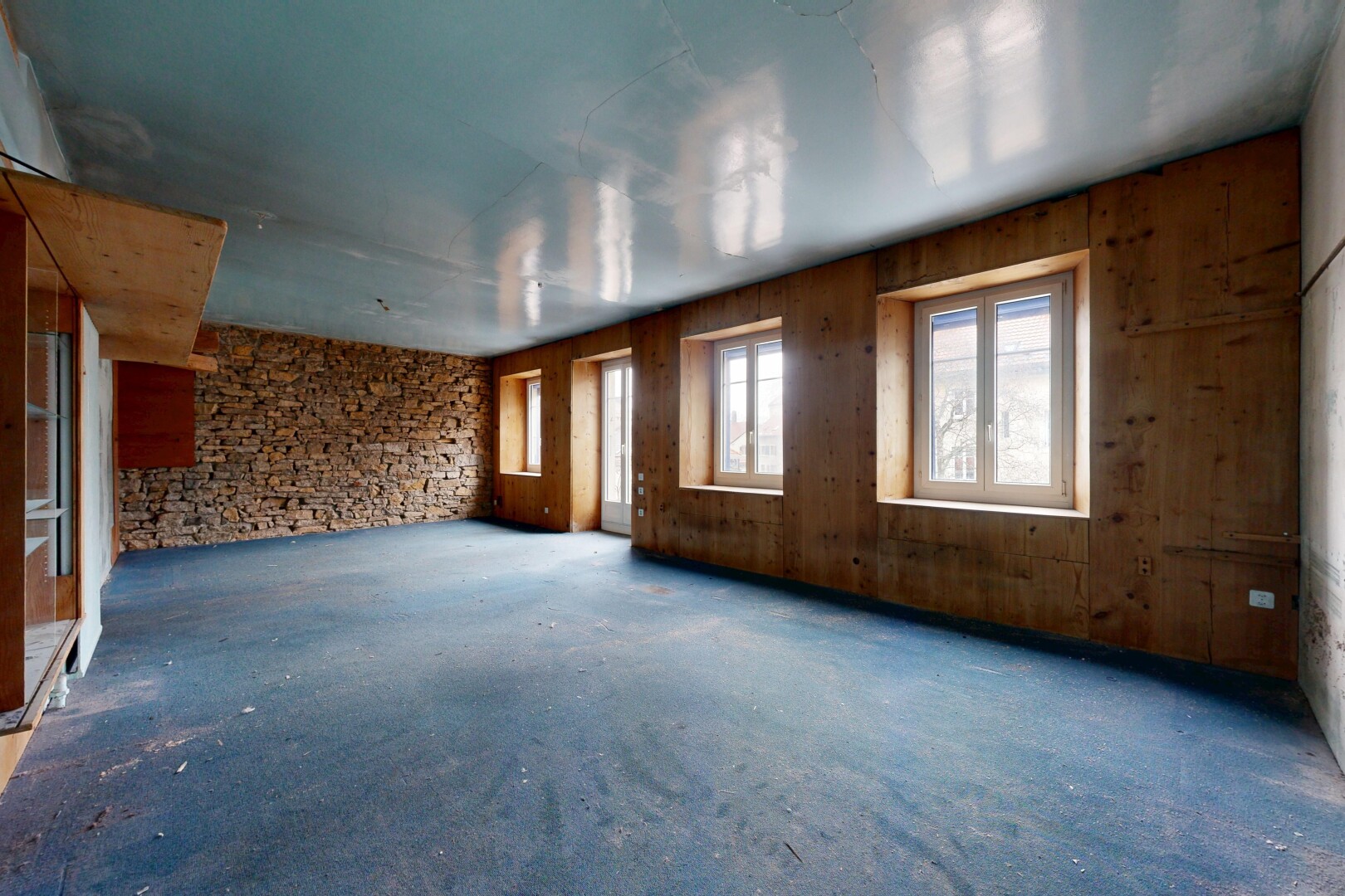 pièce vide avec inside property, carpet, moquette, natural light, et lumière naturelle