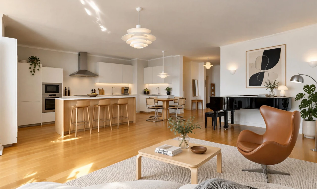 salon / salle à manger avec crown molding, moulures, light floor, wood finish floor, et sol en finition bois