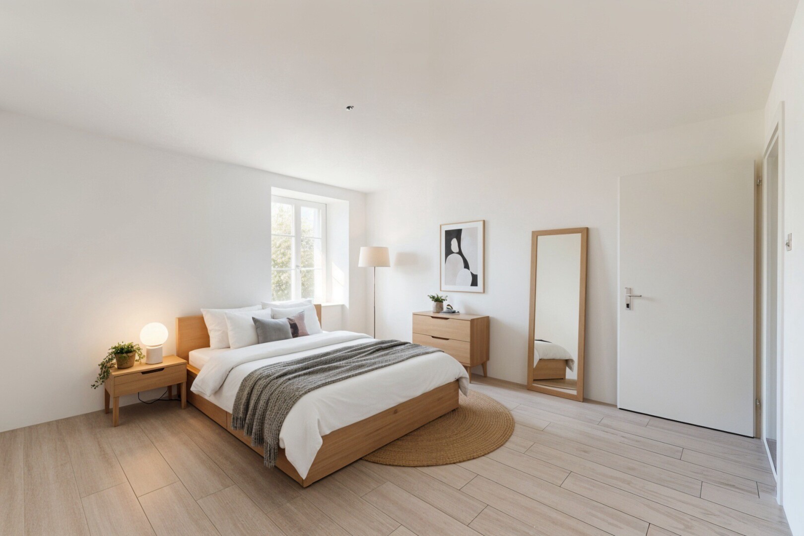chambre avec wood finish floor, sol en finition bois, inside property, drywall, et cloison sèche