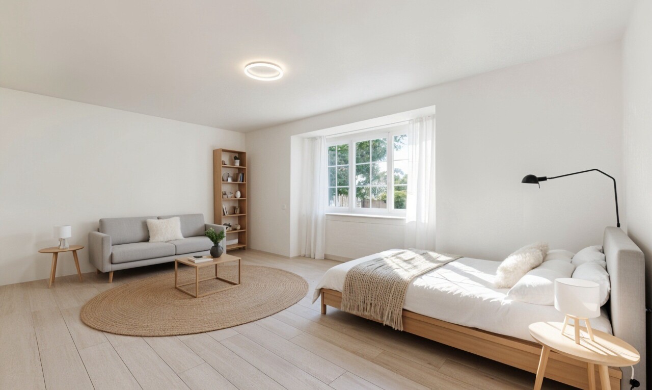 chambre avec cloison sèche, drywall, sol en finition bois, wood finish floor, et inside property