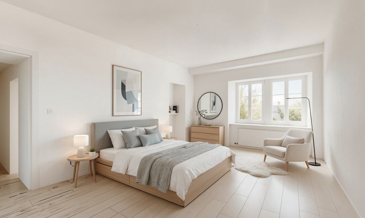 chambre avec inside property, natural light, lumière naturelle, drywall, et cloison sèche