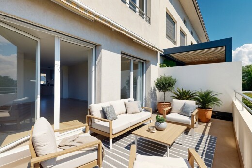 terrasse avec terrasse, espace de vie extérieur, day time, from property, et virtually staged