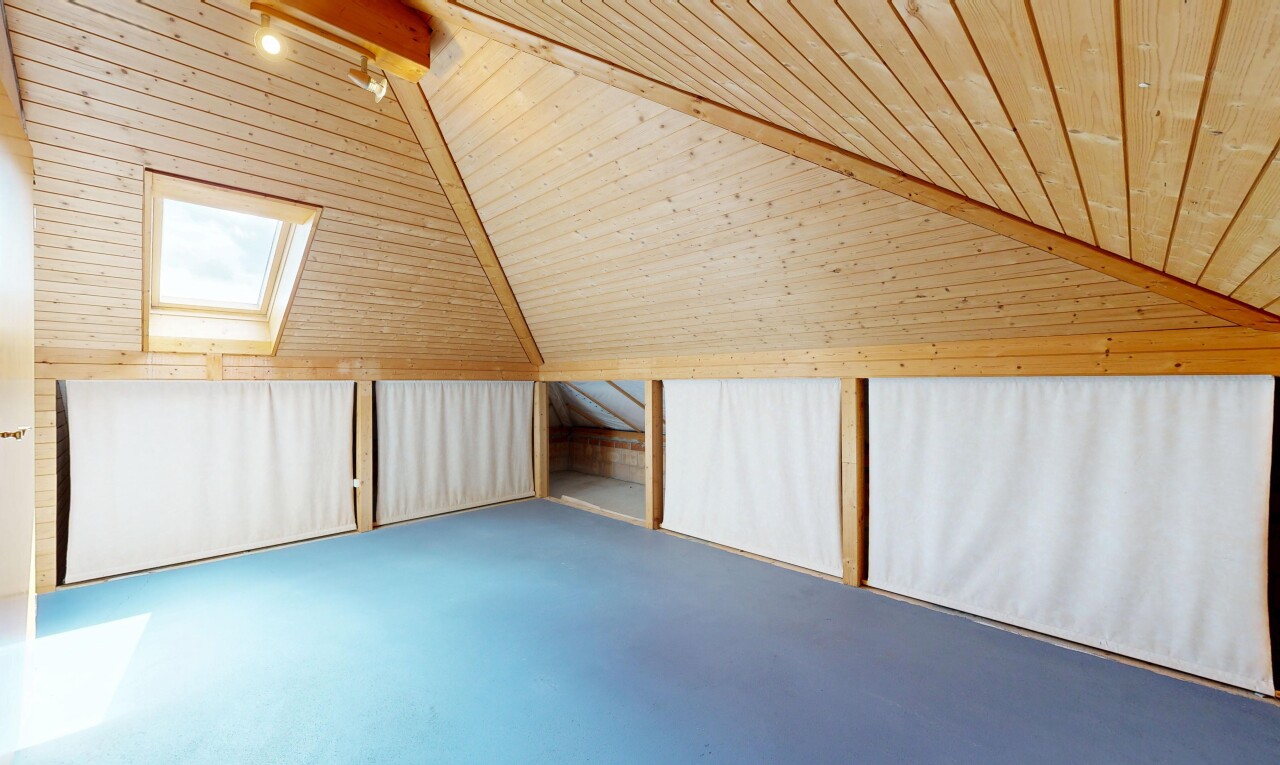 leerer raum mit zusätzliches zimmer, inside property, betonboden, concrete floor, und dachfenster