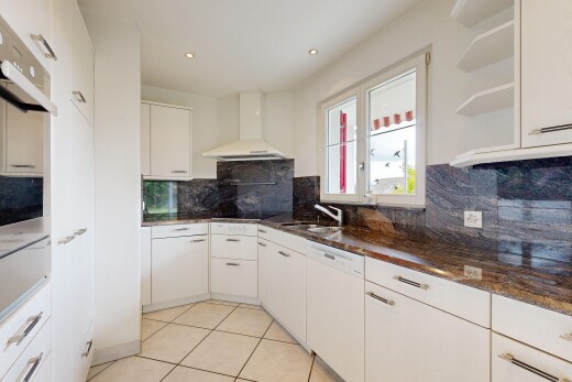 küche mit küchenrückwand beim herd, küchenrückwand beim Herd, dunstabzugshaube, dark countertops, und ofen