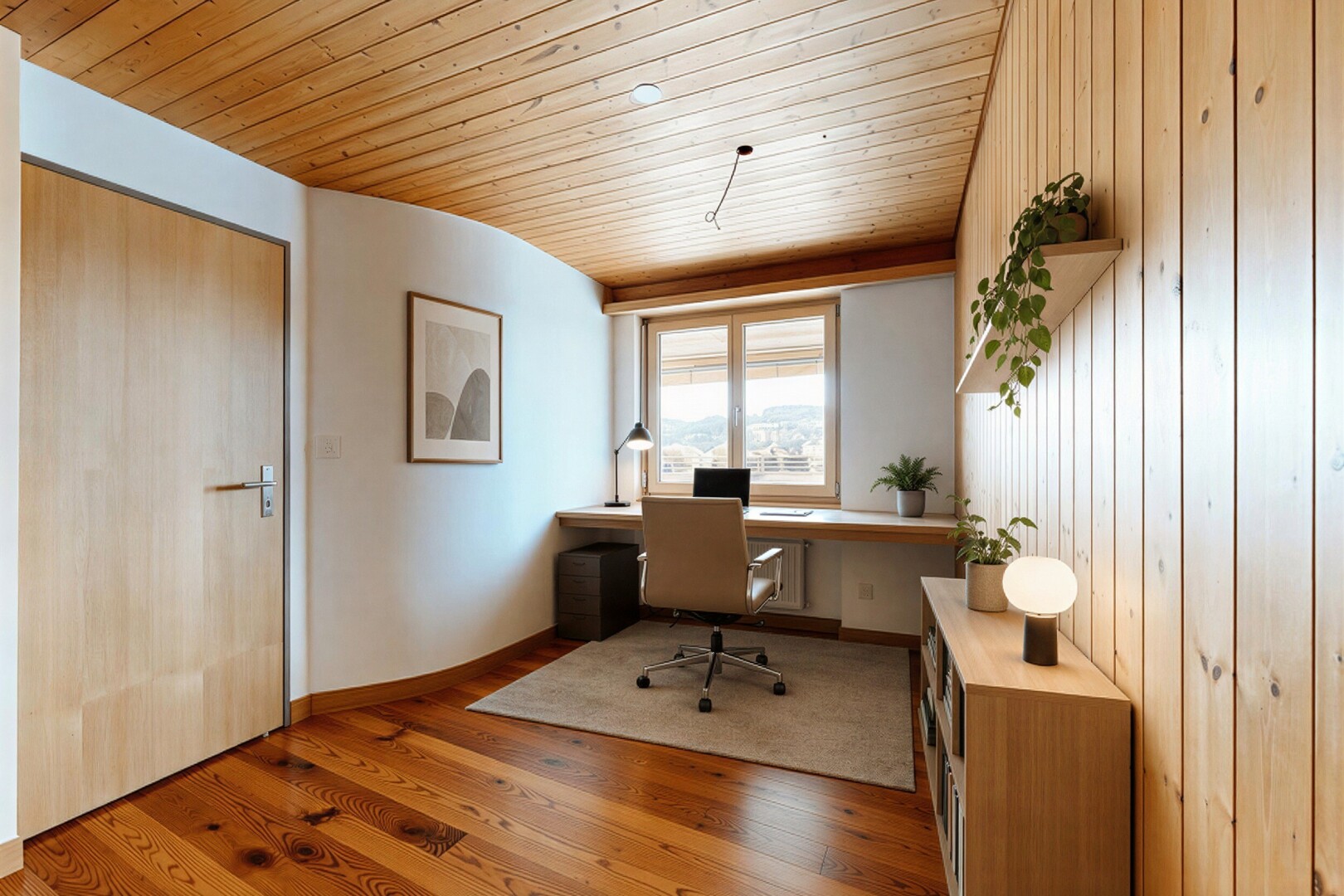 unfurnished room featuring wooden ceiling, wood finished floors, and radiator