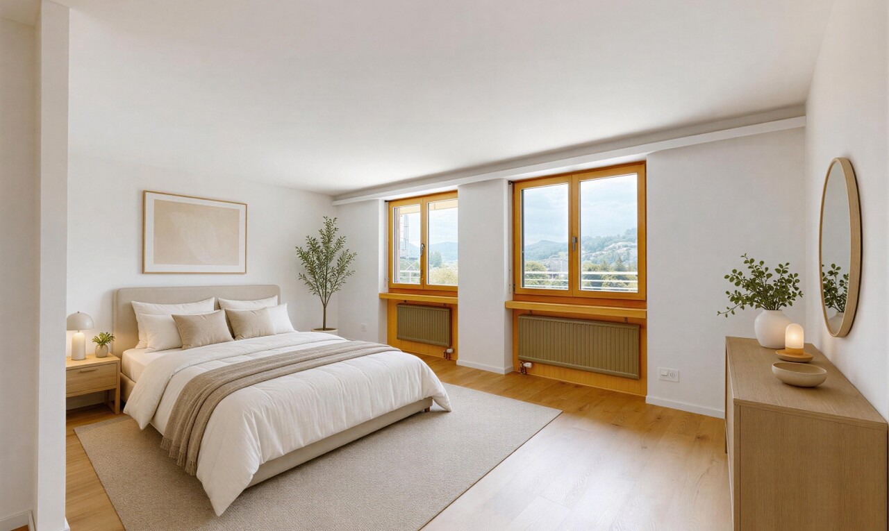 spare room featuring radiator heating unit and light wood finished floors