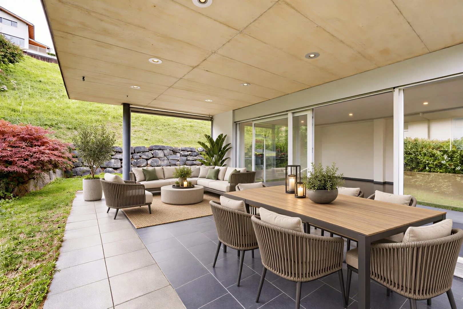 terrasse avec terrasse et coin repas extérieur