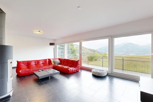 salon avec vue sur la montagne, mountain view, cloison sèche, drywall, et inside property