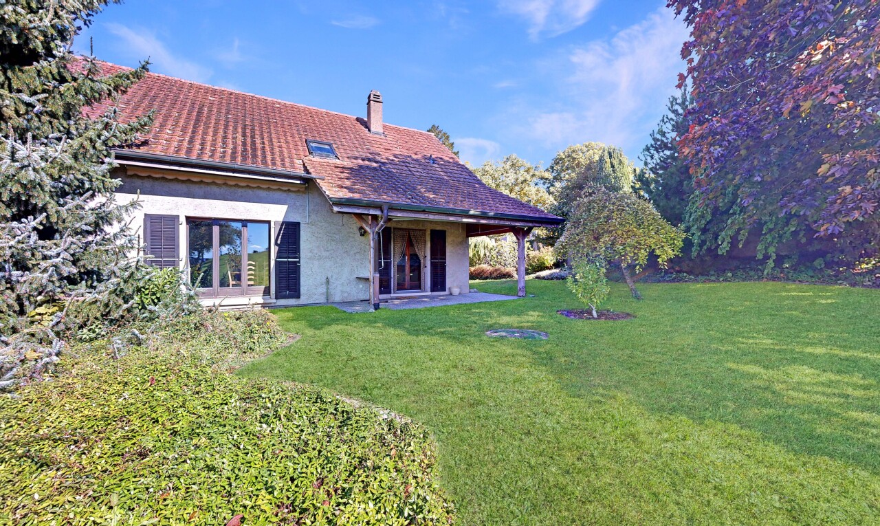 façade avec property visible, terrasse, pelouse, cheminée, et day time