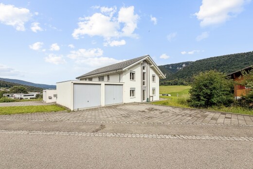 façade avec day time, mountain view, vue sur la montagne, garage, et allée