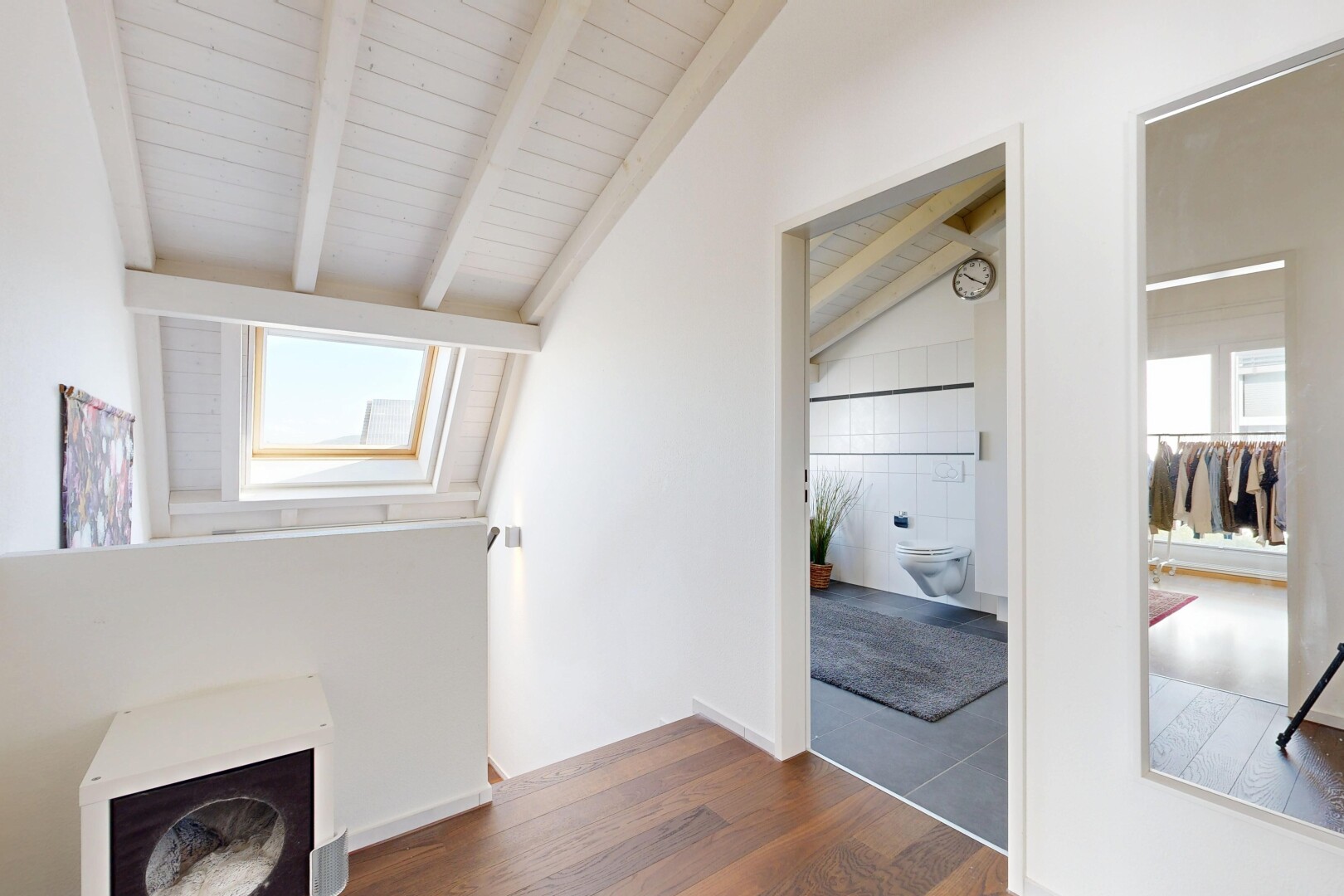 empty room featuring dark wood-type flooring and lofted ceiling with beams