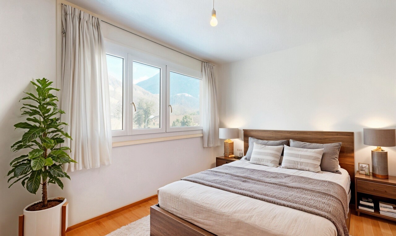chambre avec cloison sèche, lumière naturelle, et sol en finition bois