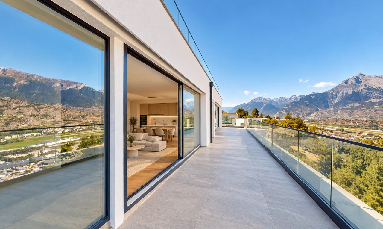 terrasse avec mountain view, vue sur la montagne, view focus, et day time