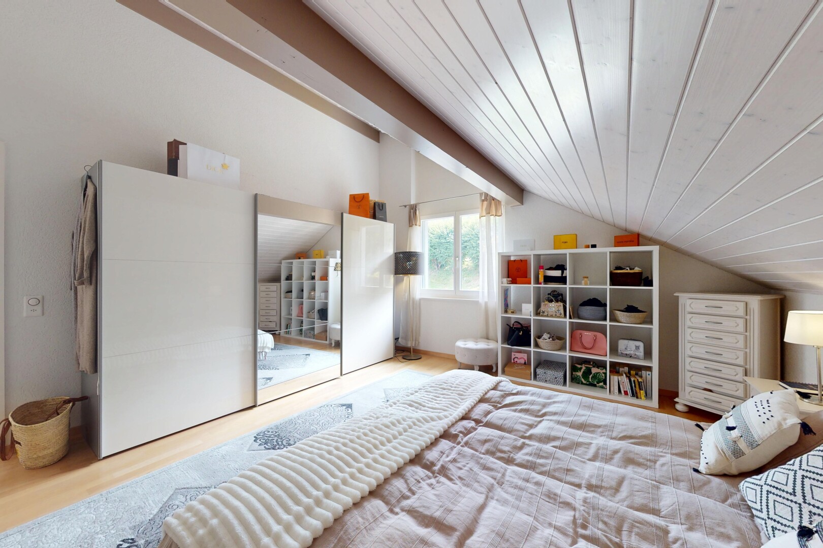 room / bedroom featuring lofted ceiling, wood finished floors, and wood ceiling