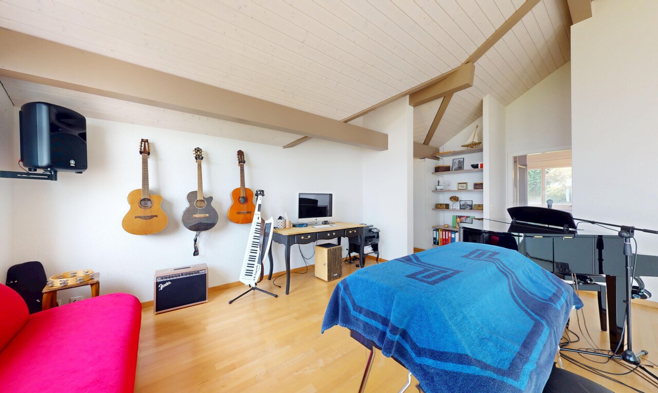 room featuring wood finished floors, wooden ceiling, and an office area
