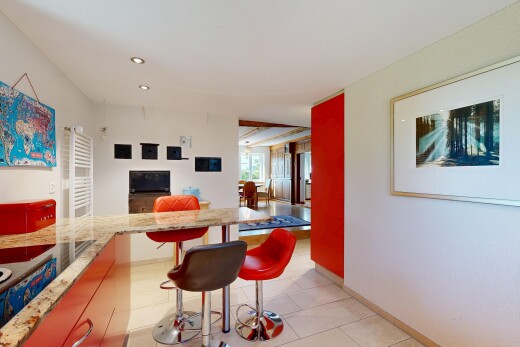 wohn- / esszimmer mit einbauleuchten, light floor, drywall, gipskartonwand, und kühler