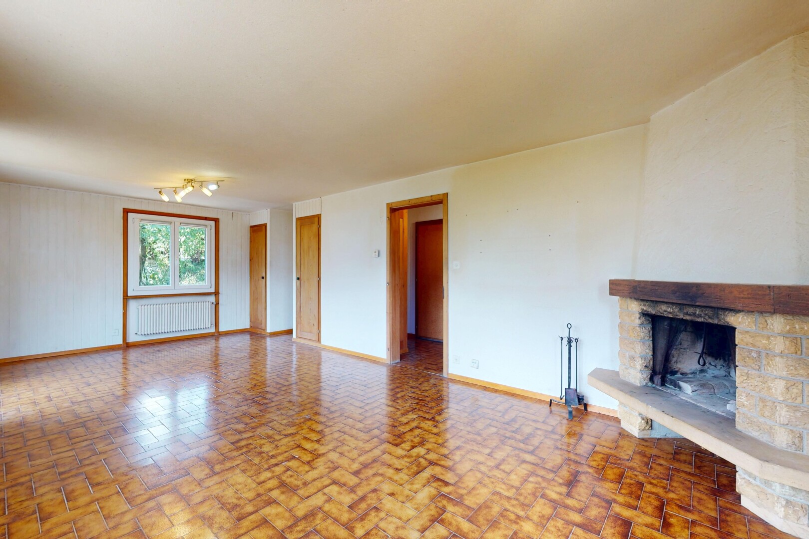 pièce vide avec radiateur, inside property, cheminée, baseboards wall, et plinthes murales
