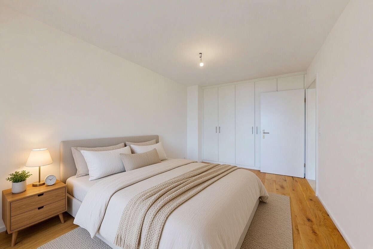 pièce vide avec drywall, cloison sèche, wood finish floor, sol en finition bois, et placard