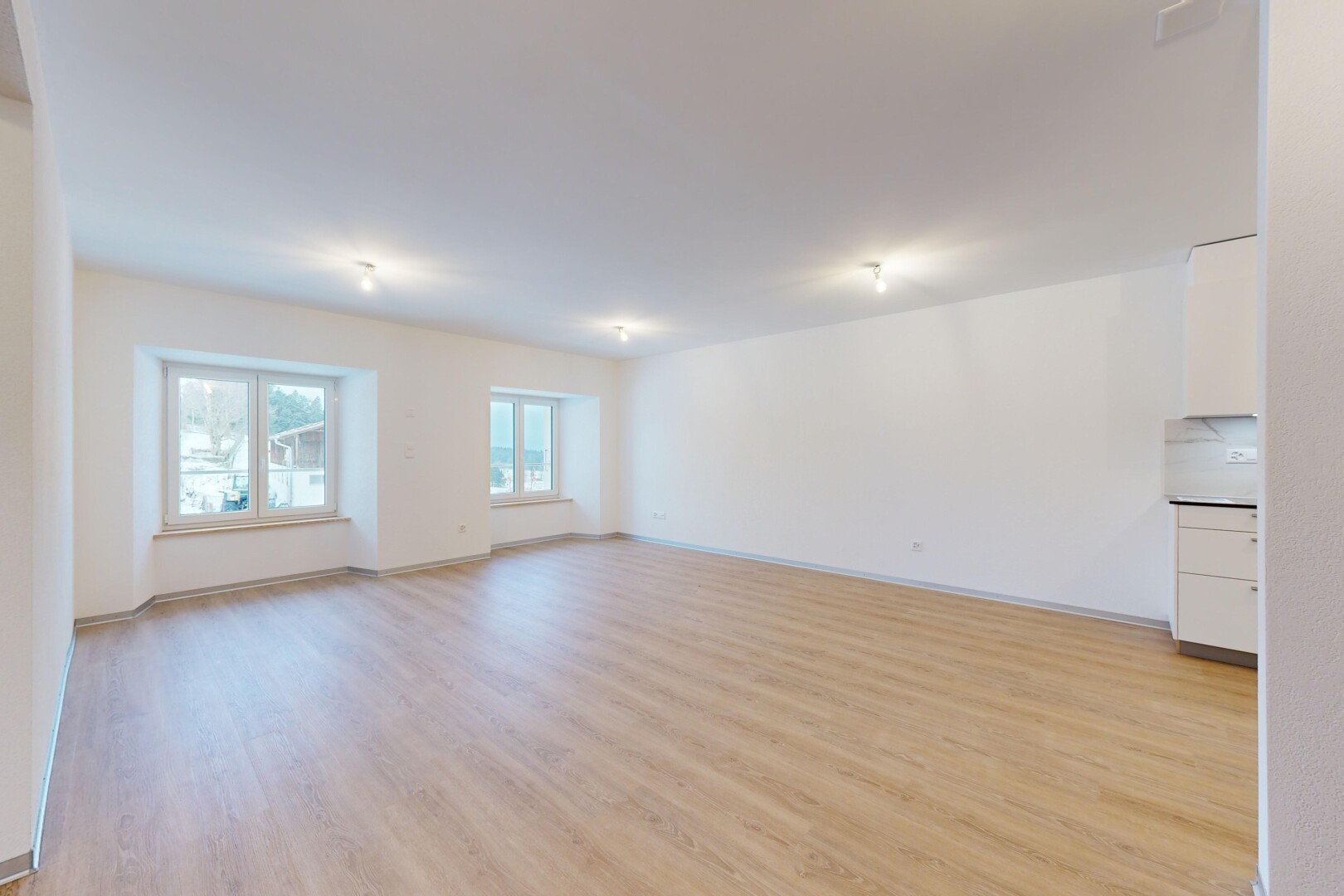 pièce vide avec lumière naturelle et plancher de bois