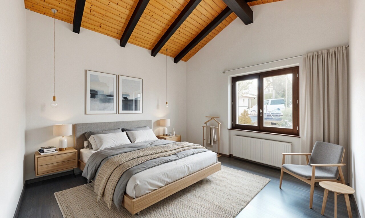 esszimmer mit dachschräge, vaulted ceiling, holzdecke, wood ceiling, und kühler