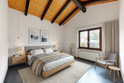 esszimmer mit dachschräge, vaulted ceiling, holzdecke, wood ceiling, und kühler