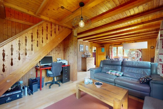 salon avec wood wall, mur en bois, natural light, lumière naturelle, et inside property