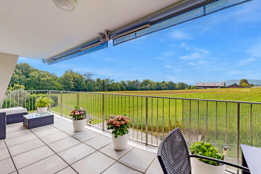 terrasse mit rural view, ländliche aussicht, rasen, day time, und balkon