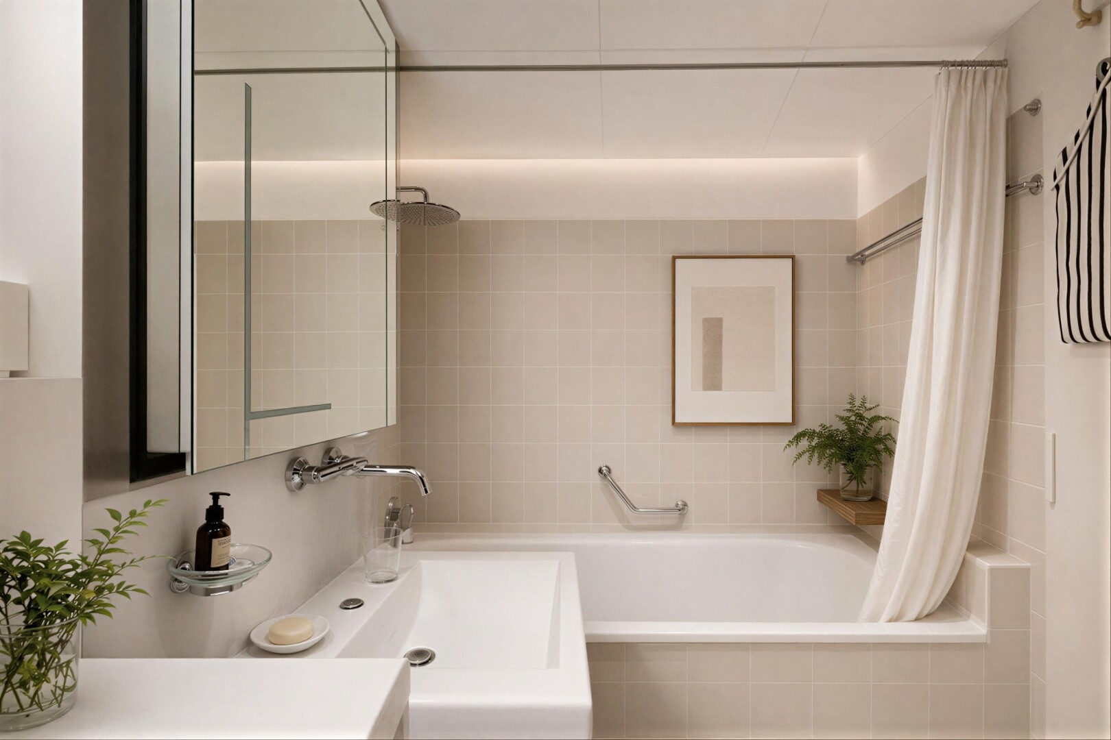 bad mit schminktisch, komplettes badezimmer, spiegel, inside property, und kombiniertes bad / dusche
