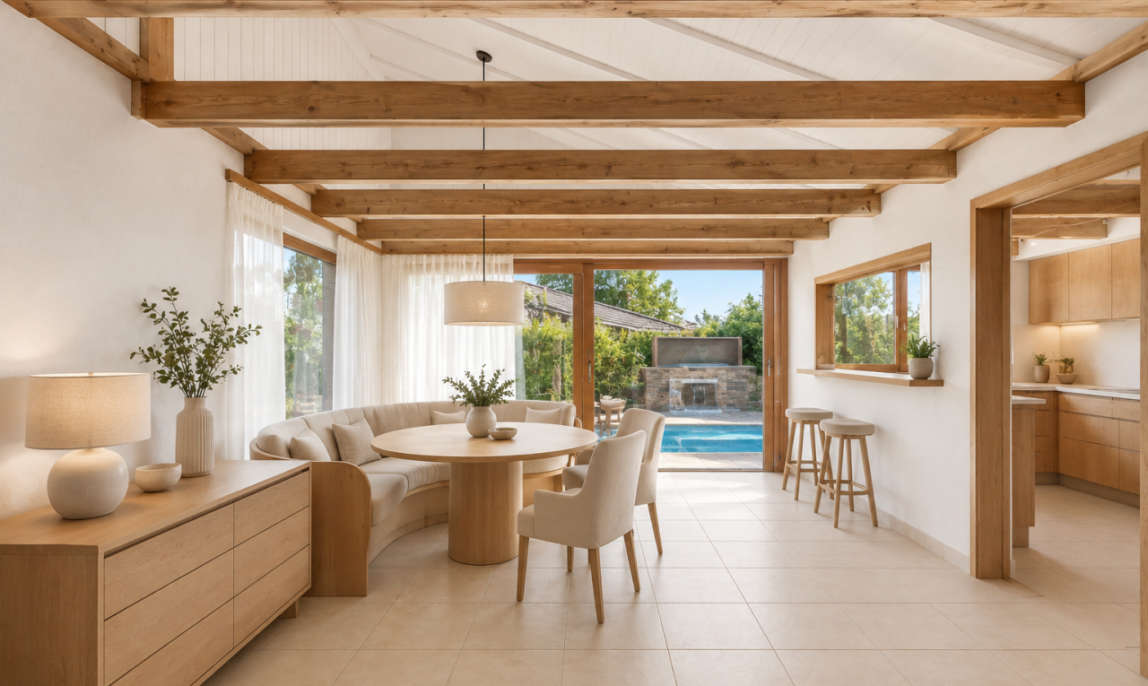 terrasse mit wintergarten, außenbar, und inside property