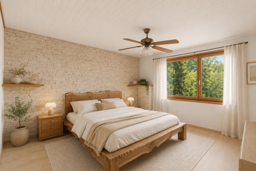 zimmer / schlafzimmer mit holzfußboden, wood finish floor, inside property, natürliches licht, und natural light